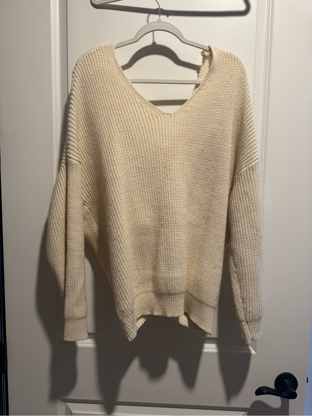 Blue Blush Cream V-Neck Knit Sweater